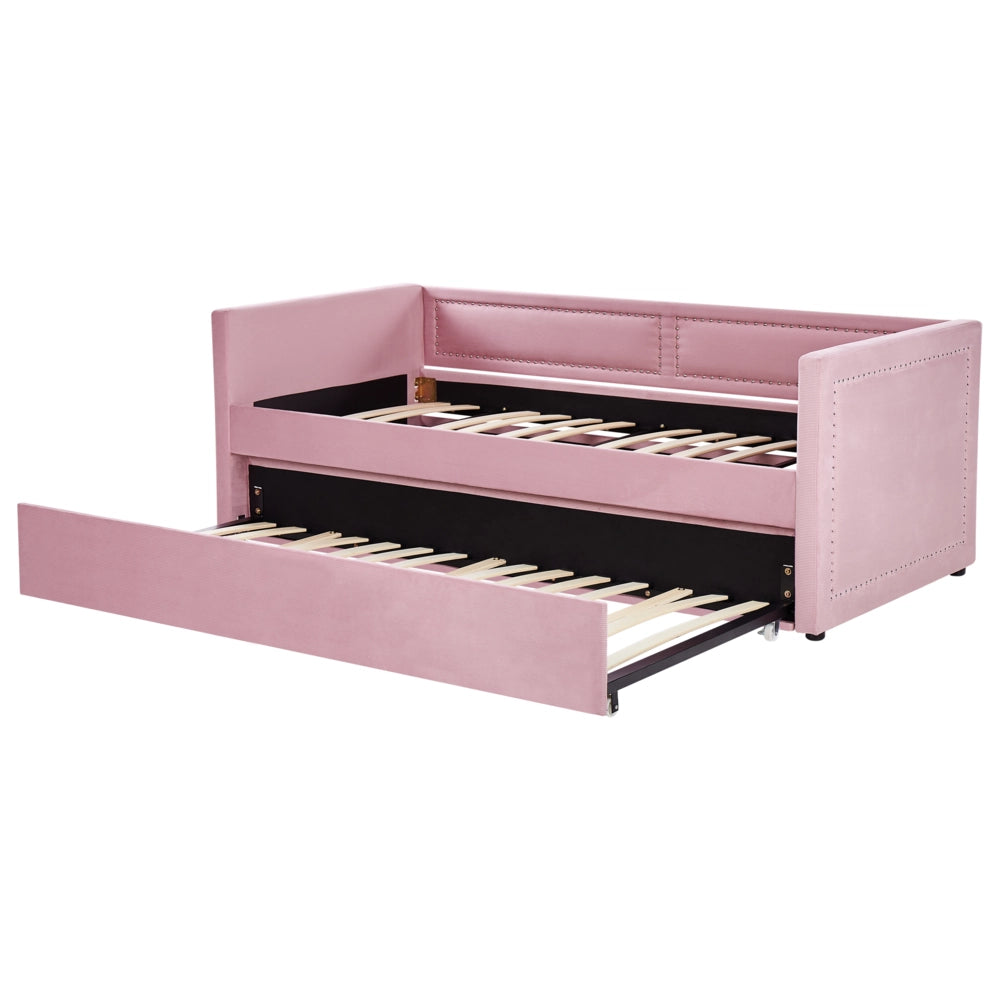 Letto da giorno estraibile rosa velluto a coste misura singola 90 x 200 con rete a doghe Nailhead Trim Glam