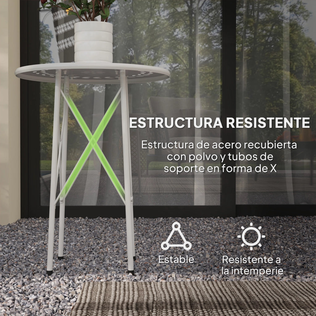 Tavolino rotondo da giardino ¨C Xylo ¨C acciaio bianco design floreale ?40x50cm