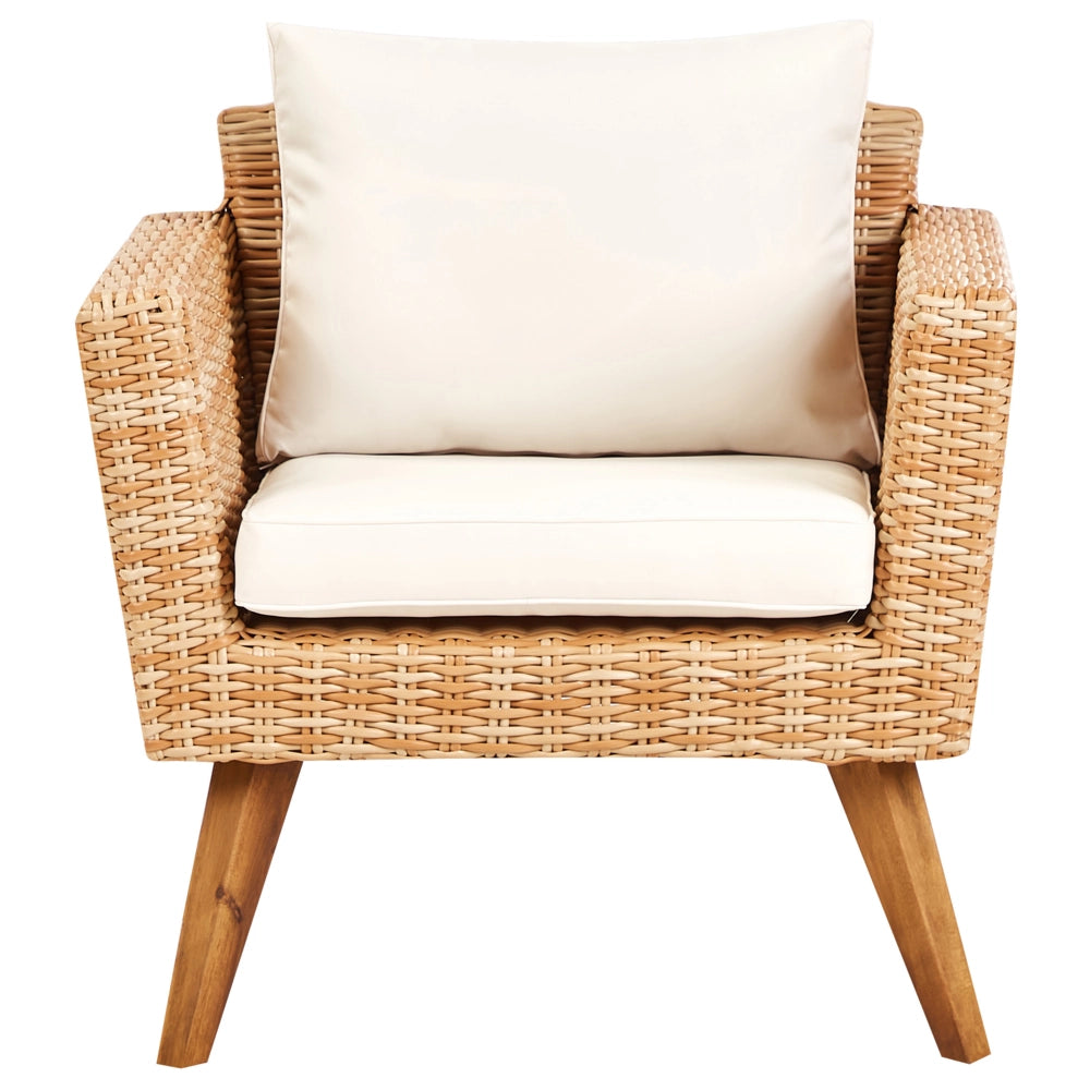 Set giardino in rattan bianco crema composto da divano 3 posti 2 poltrone tavolino esterno elegante