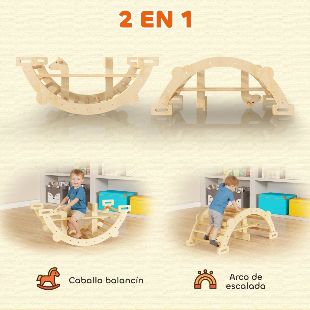 Letto a Soppalco con Arco e Dondolo ¨C Zephmum ¨C Legno Naturale 140x200