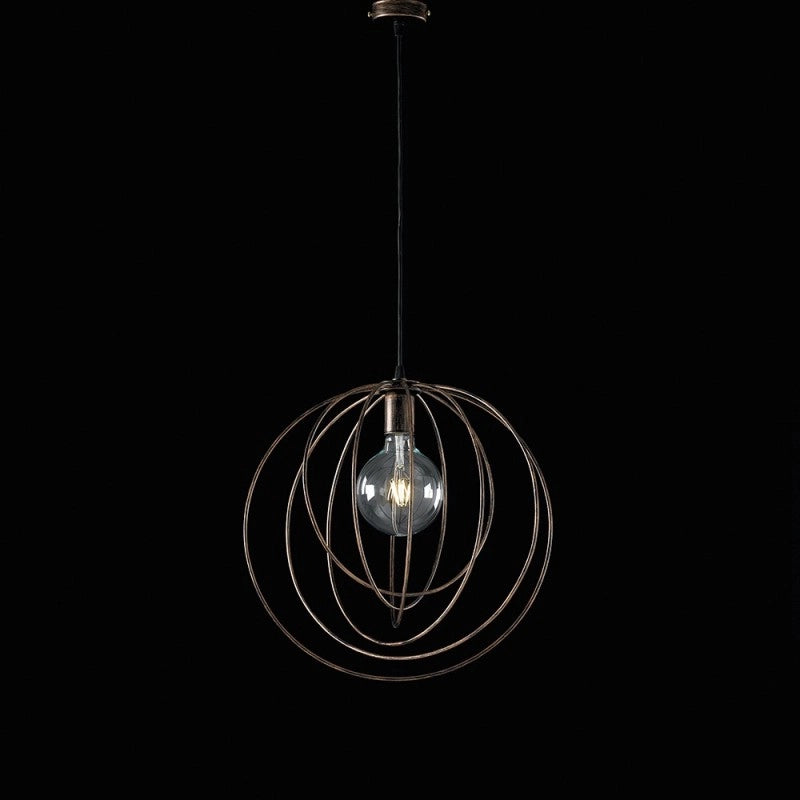 Lampadario a sospensione moderno in ferro Nero decorazione Rame una luce 42x h45 cm