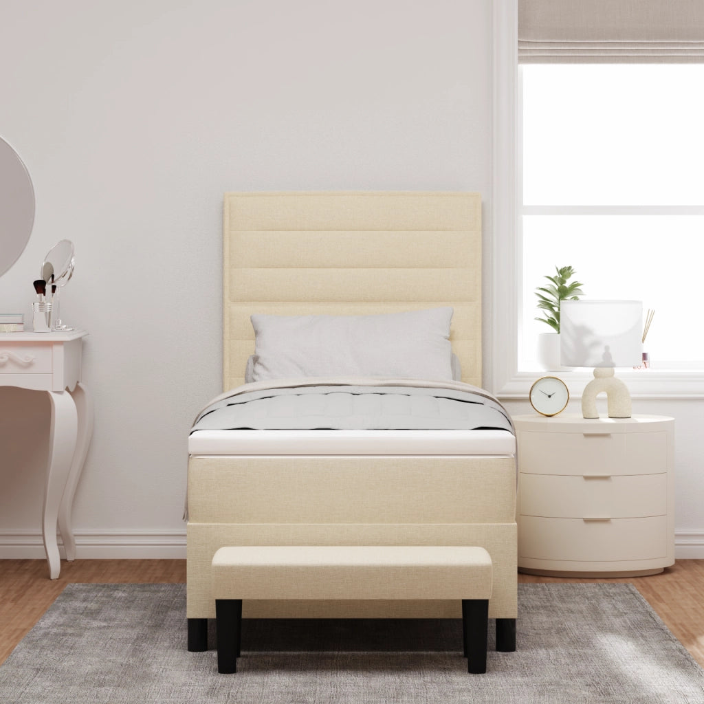 Letto a Molle con Materasso e Panchina Crema 80x200 cm in Tessuto
