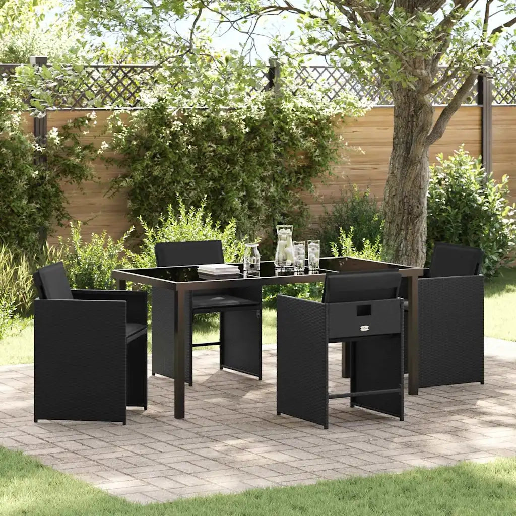 Set da Pranzo per Giardino con cuscino 5 pcs Nero polyrattan 3379978