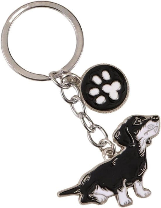 Hanger per chiave per cani - ID tag - hanger per chiave metallico per cani - design di un teckel - nero