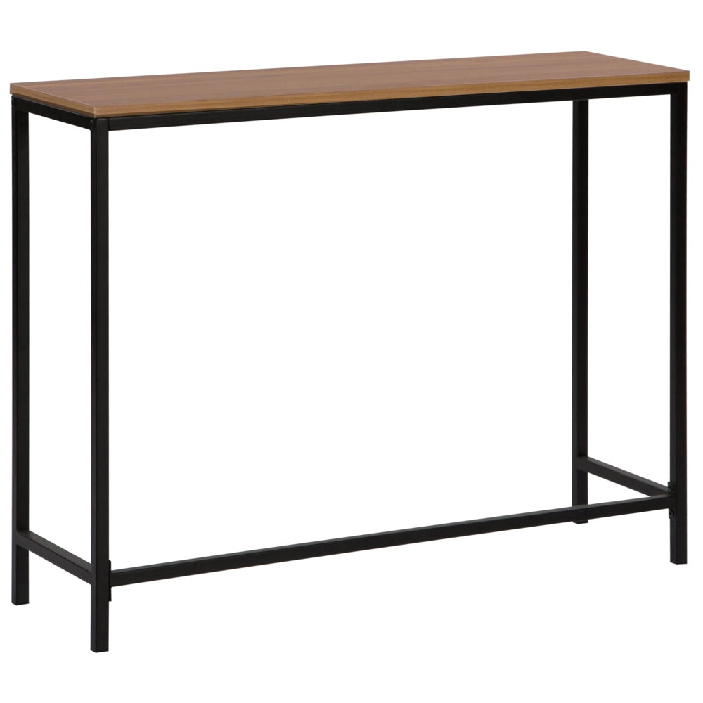 Consolle Piano in Legno Scuro Gambe Nere 100 x 30 cm Stile Industriale Soggiorno Corridoio