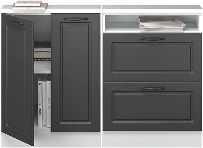 Mobile cucina sottotetto R-Line, Grigio prezioso/bianco, 210 cm Set di 5