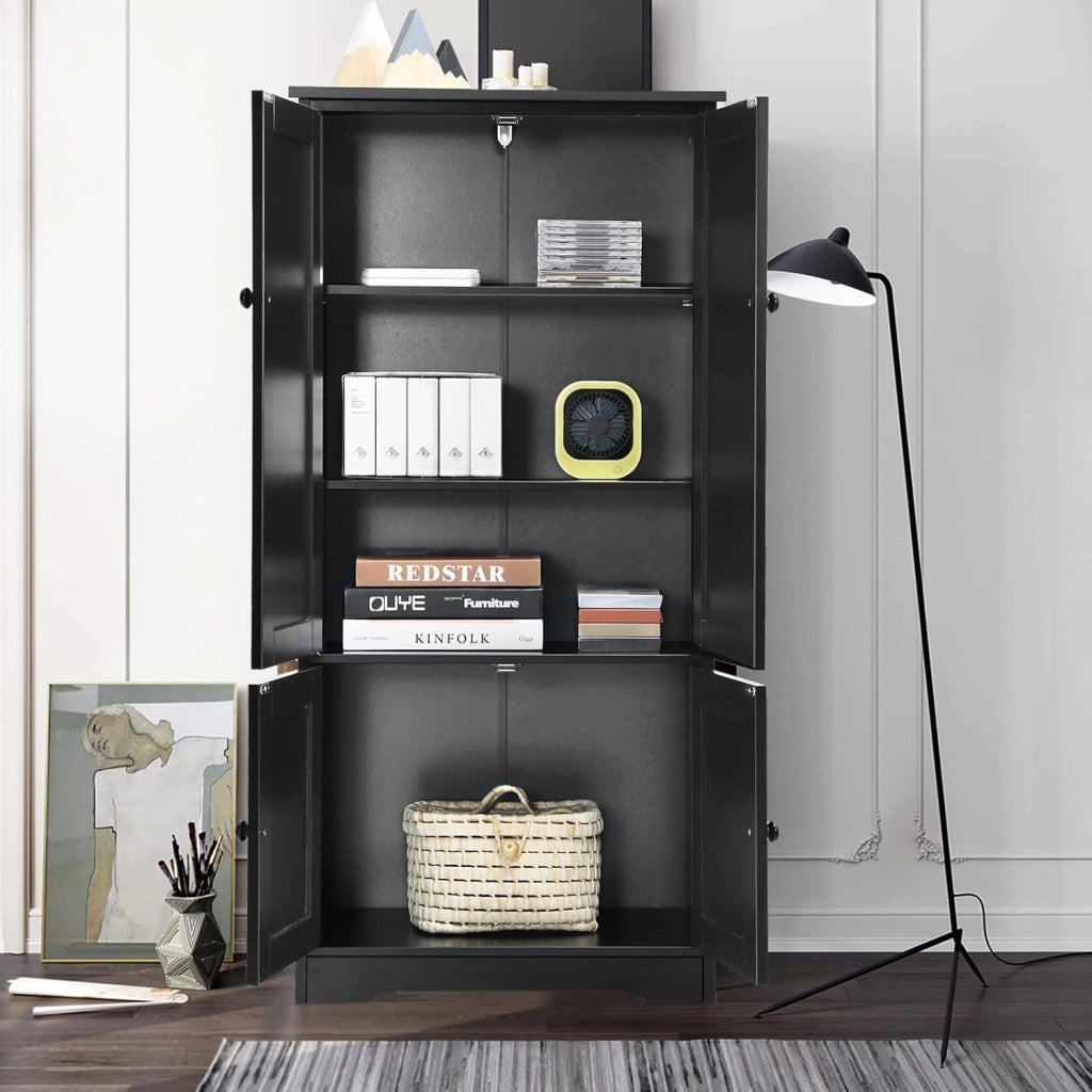 Mobile Multiuso, 4 Ante con Manico, Armadietto da Terra, 2 Ripiani Regolabili, per Bagno, Cucina, Soggiorno, Studio, Ufficio, 58,5x31,5x123 cm, Nero