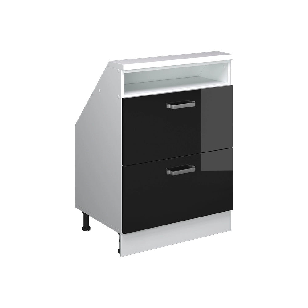 Mobile cucina sottotetto R-Line Nero lucido/Bianco 60 cm con 2 cassetti Vicco