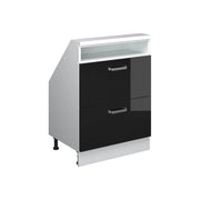 Mobile cucina sottotetto R-Line Nero lucido/Bianco 60 cm con 2 cassetti Vicco
