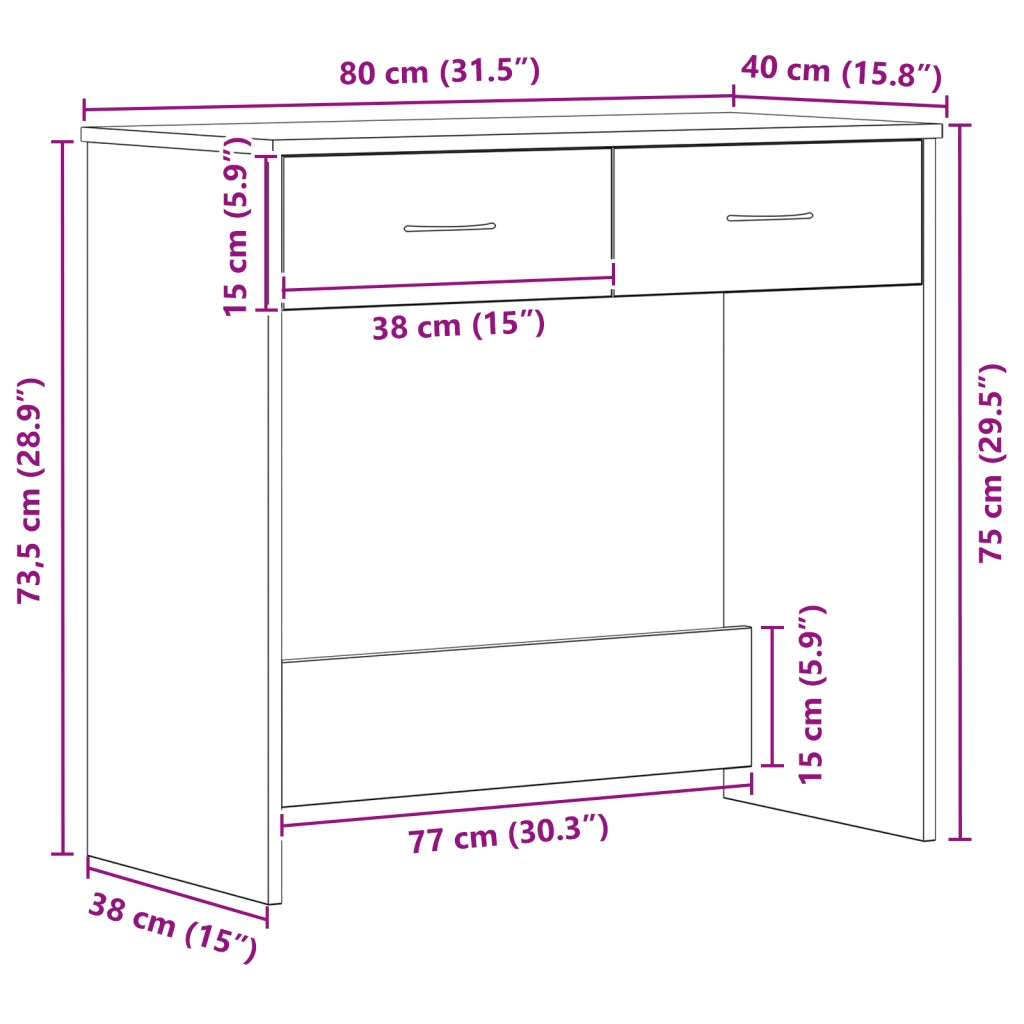 Scrivania  Nera Rovere 80x40x75 cm in Legno Ingegnerizzato