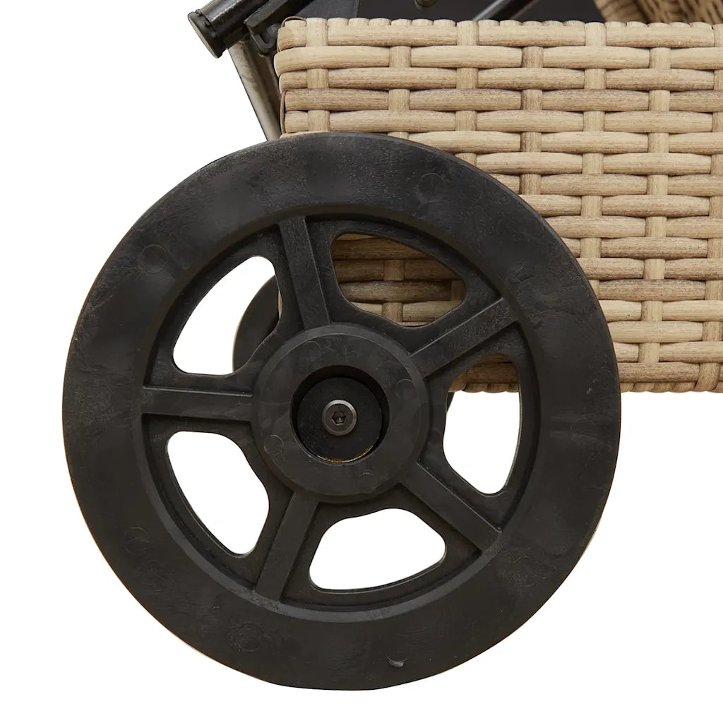 Lettino Prendisole | Sdraio da giardino | Lettino da sole con Ruote e Cuscino in Polyrattan Beige