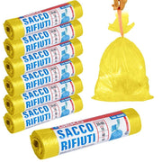 Trade Shop - 7x Rotoli Sacchetti Buste Spazzatura 40lt 55x65cm Chiusura Laccetto Giallo 105pz -
