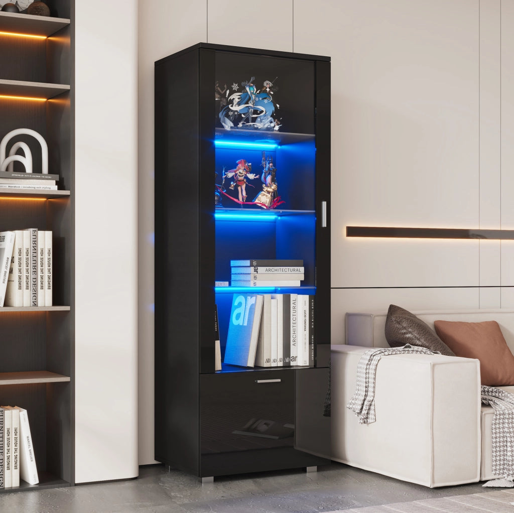 Vetrina 40x50x160 cm nera in acrilico con LED e 3 ripiani