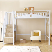 Letto a soppalco 90x200 cm in metallo con scala contenitore e armadietto