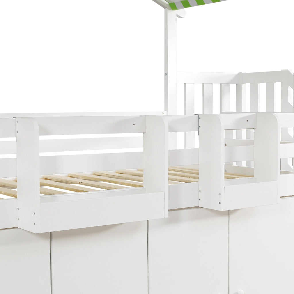 LETTO A CASTELLO 90x200 cm con scala contenitore, armadio, bianco e verde
