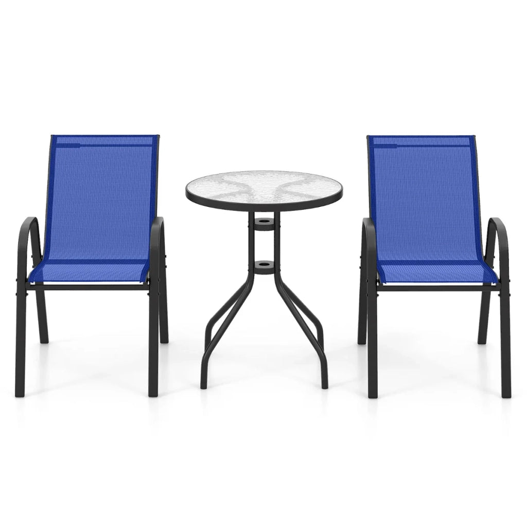 Set di 3 set da bistrot da giardino: tavolo rotondo 60 x 60 x 70 cm comode sedie impilabili stile moderno metallo blu 20_0011842