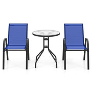 Set di 3 set da bistrot da giardino: tavolo rotondo 60 x 60 x 70 cm comode sedie impilabili stile moderno metallo blu 20_0011842