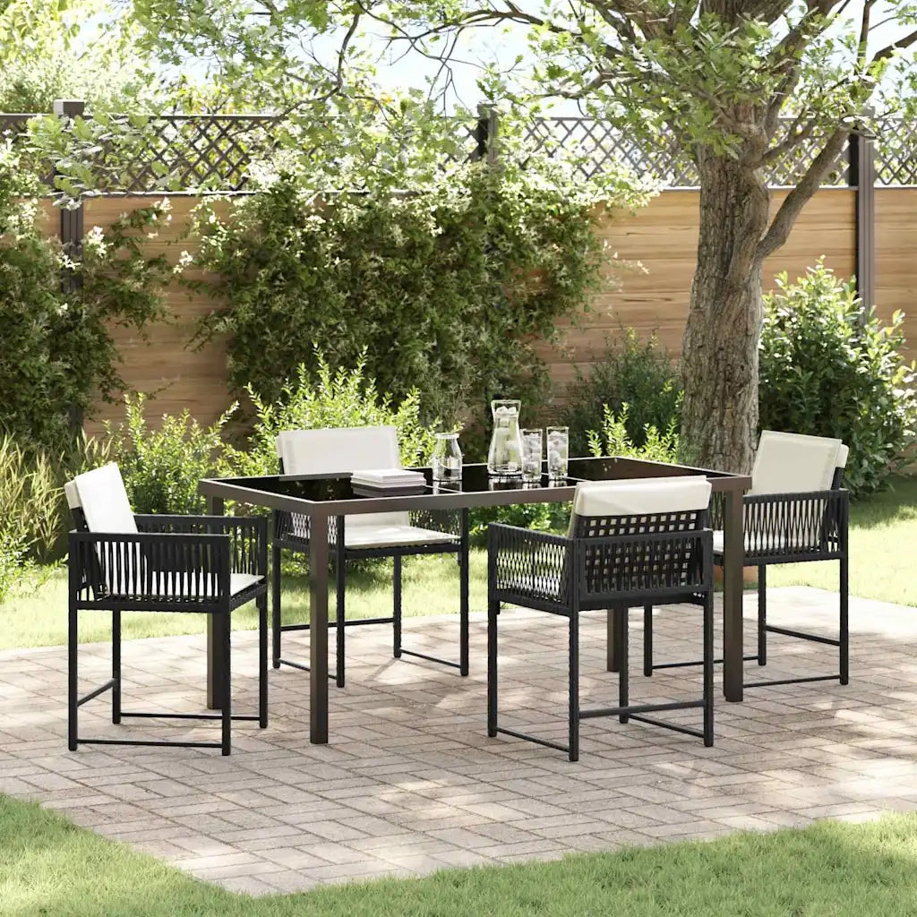 Set da Pranzo per Giardino 5 pcs Nero polyrattan