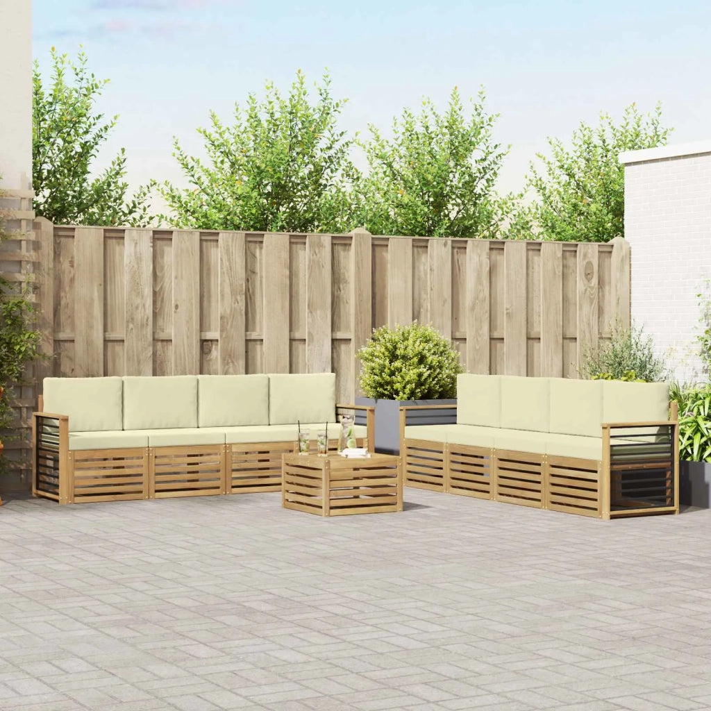 Set divani con cuscino 9 pcs Bianco e Crema Poliestere 3391605