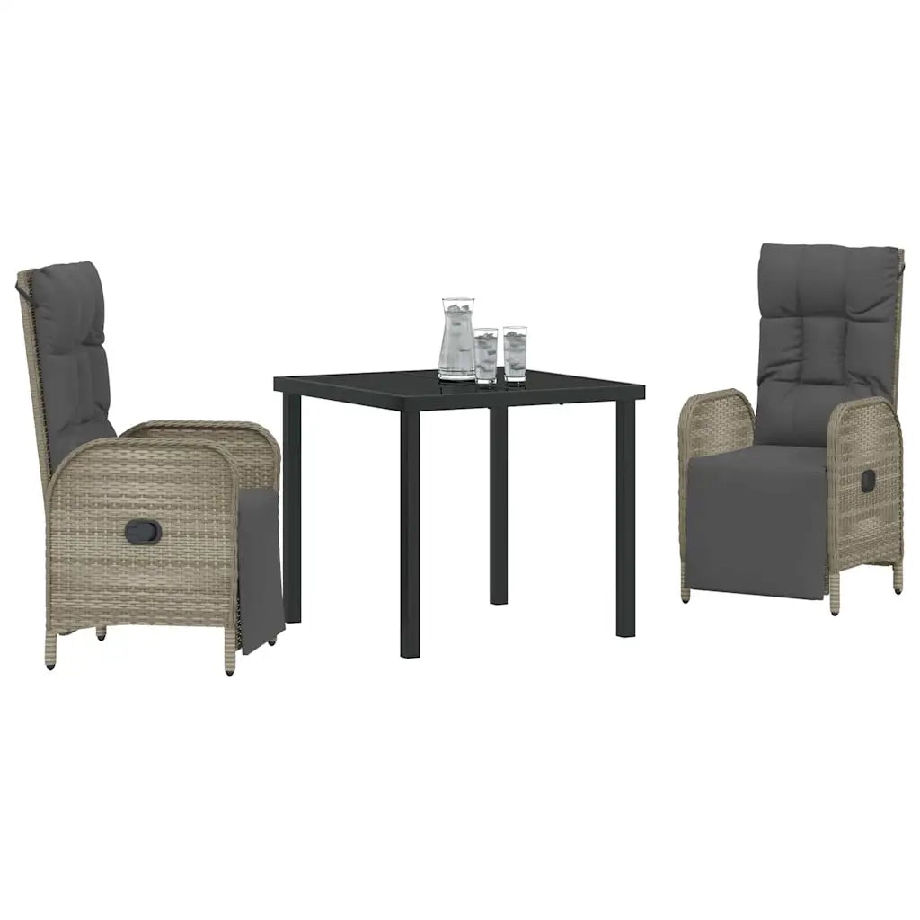 Set da Pranzo per Giardino con cuscino 3 pcs Grigio polyrattan