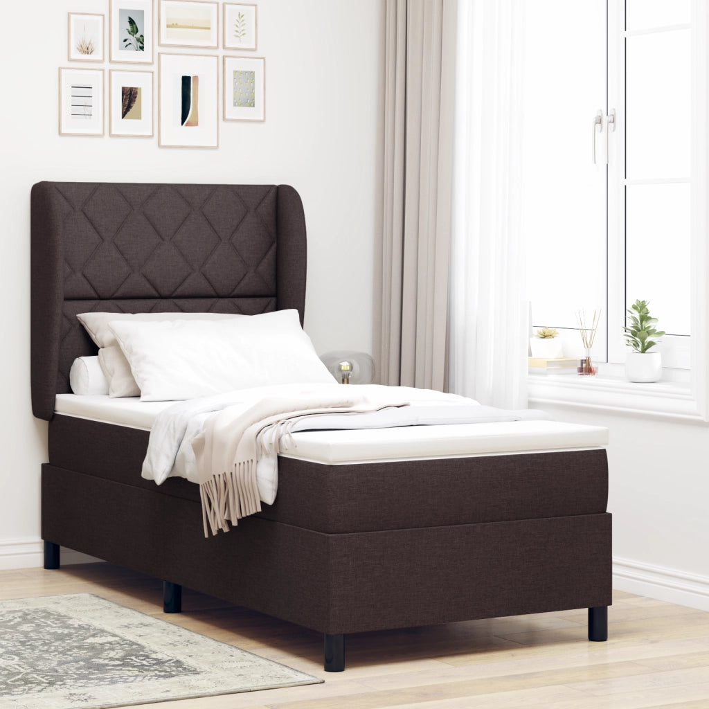 Letto Box Spring  con Materasso - Marrone Scuro, 100x200 cm, Tessuto
