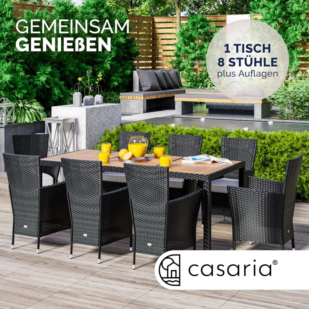 ® Mobili da Giardino Polyrattan 8 Sedie Impilabili 190x90cm Tavolo in Legno d'Acacia Salottino per Esterno