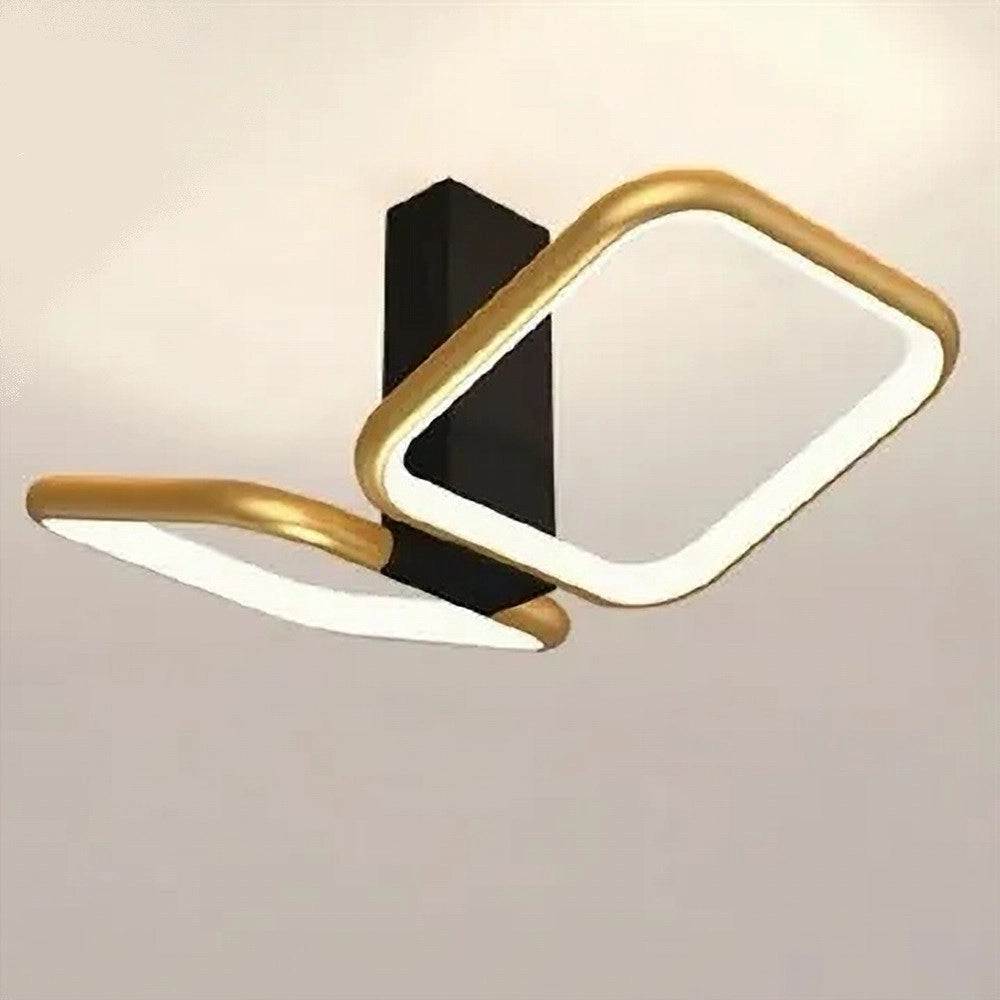 Trade Shop - Plafoniera Led 20watt 2 Quadrati Oro Design Moderno Lampadario Da Soffitto 50575 -