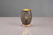 BIDAR LAMPADA DA TAVOLO METALLO NERO E ORO TAGLIO LASER CON INSERTO IN LEGNO H. 21,5CM 1 LUCE ATTACCO E27
