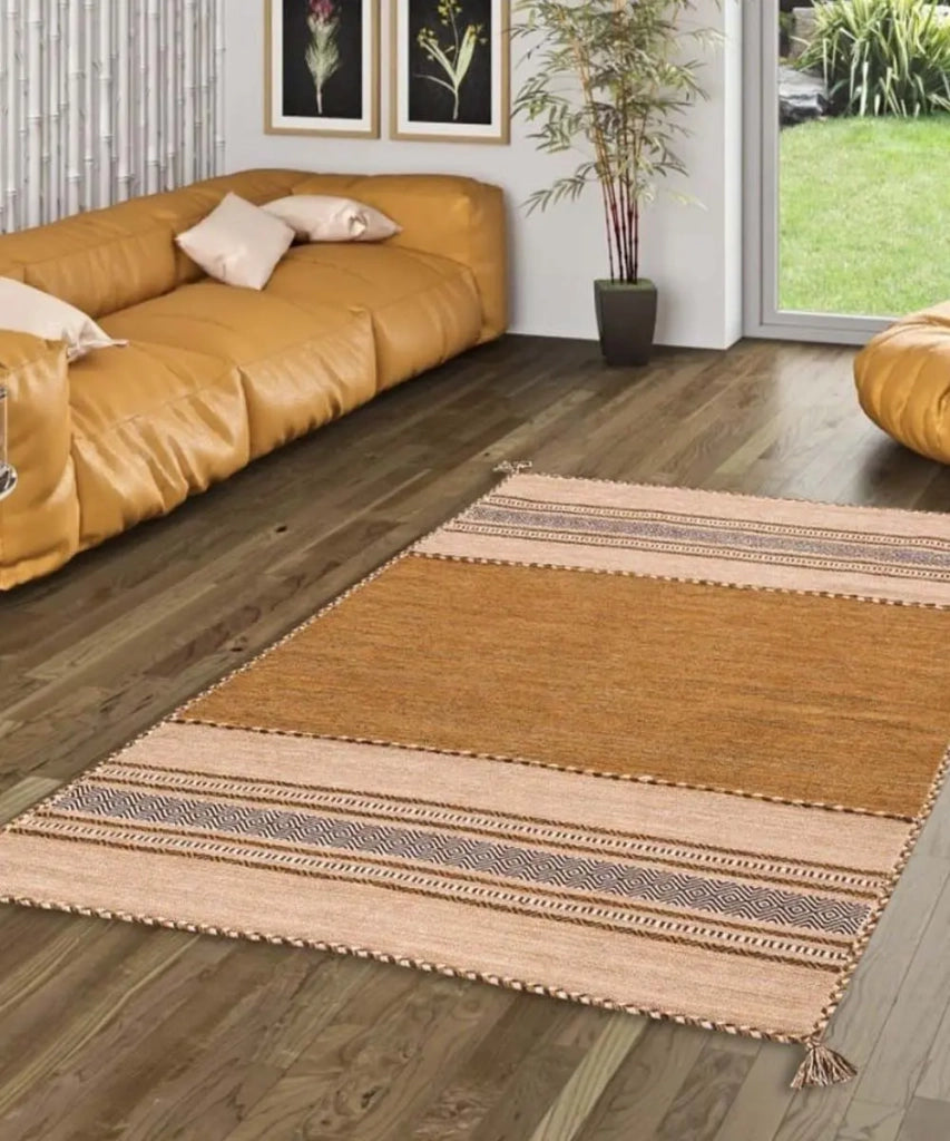 Tappeto ANTIQUE KILIM CUOIO cm.120x180 tessuto a mano in cotone e ciniglia