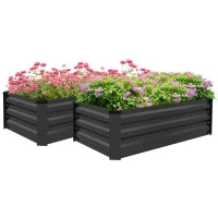 Set di 2 Letti per Orto Rialzato con Fondo Aperto in Acciaio Galvanizzato, 100x60x30cm, Grigio