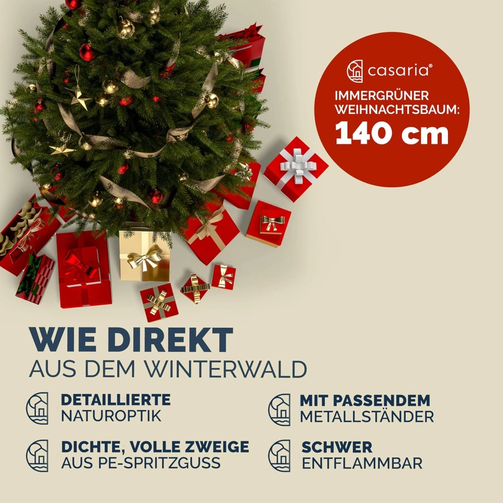 ® Albero di Natale Finto Verde 140 cm 470 Punte Incl. Base in Metallo Abete Artificiale PVC Effetto Realistico