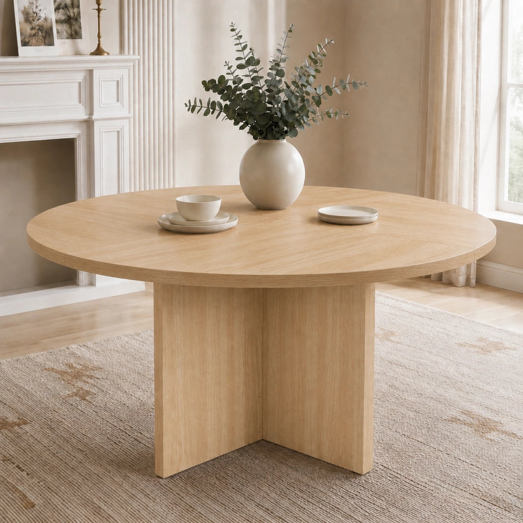 Tavolo da pranzo rotondo per 4-6 persone in MDF effetto rovere stile scandinavo per sala da pranzo diametro 120 cm