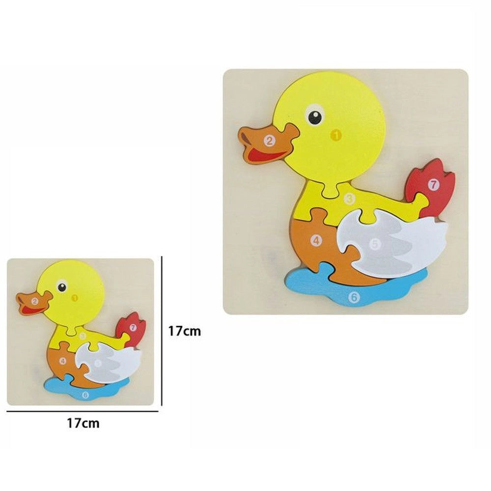 Trade Shop - Puzzle 3d Blocchi Legno Forma Di Papera Educativo Colorato Gioco Bambini Animali -