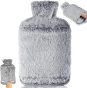 Kruik per acqua calda con coperchio morbido - Kruik per acqua calda - Contenitore di 2L grande con tasca - Materiale naturale di gomma - Cuscino morbido per letto - Regalo per uomini e donne - Grigio