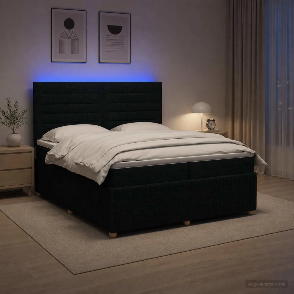 Letto Box Spring LED con Materasso Nero 200 x 200 cm Tessuto 3455932