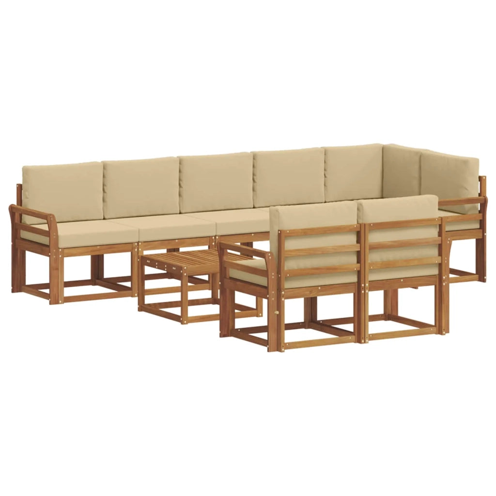 Set di divani da esterno con cuscino 9 pcs Naturale e Beige 3366606