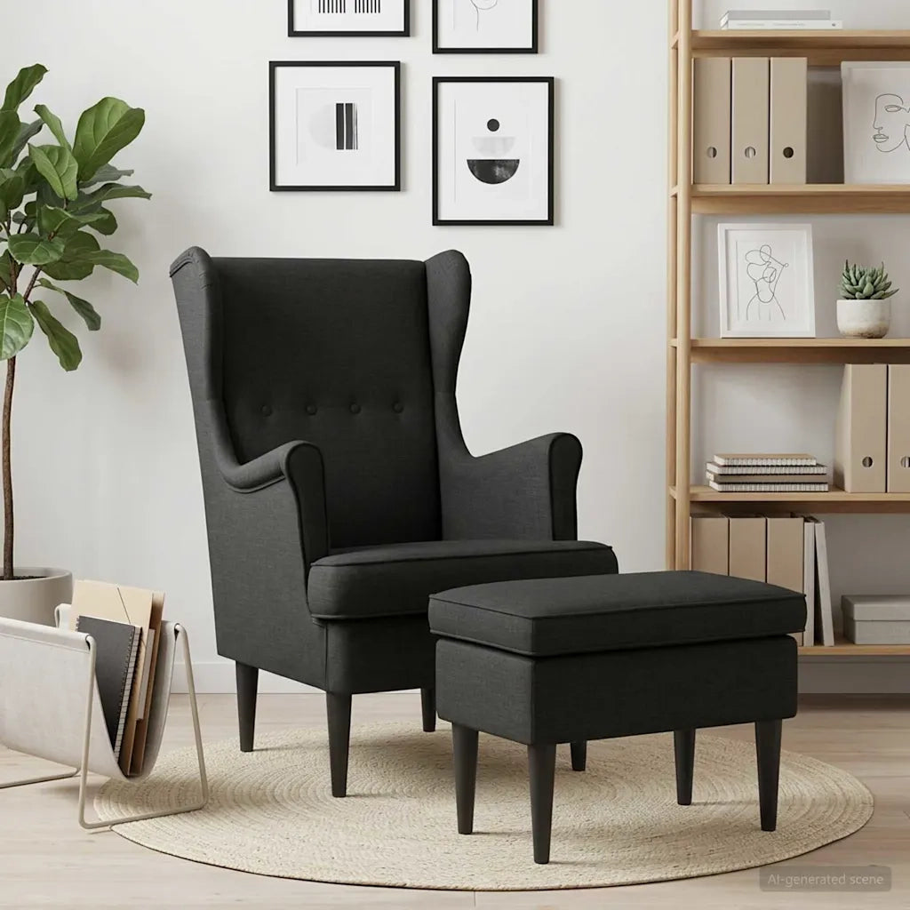 Poltrona con Ottomano 2 pz Nero Tessuto 3418833