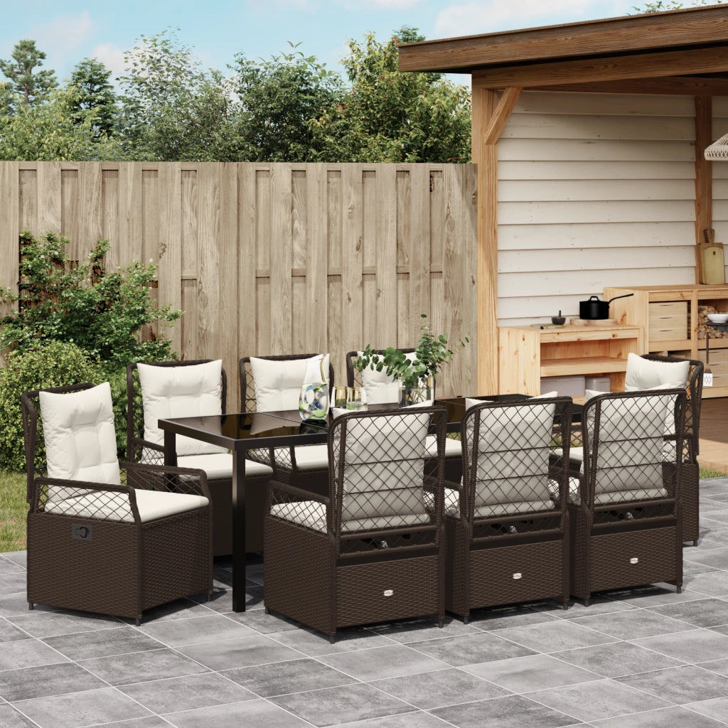 Set da Giardino di 9 Pezzi Marrone in Polirattan