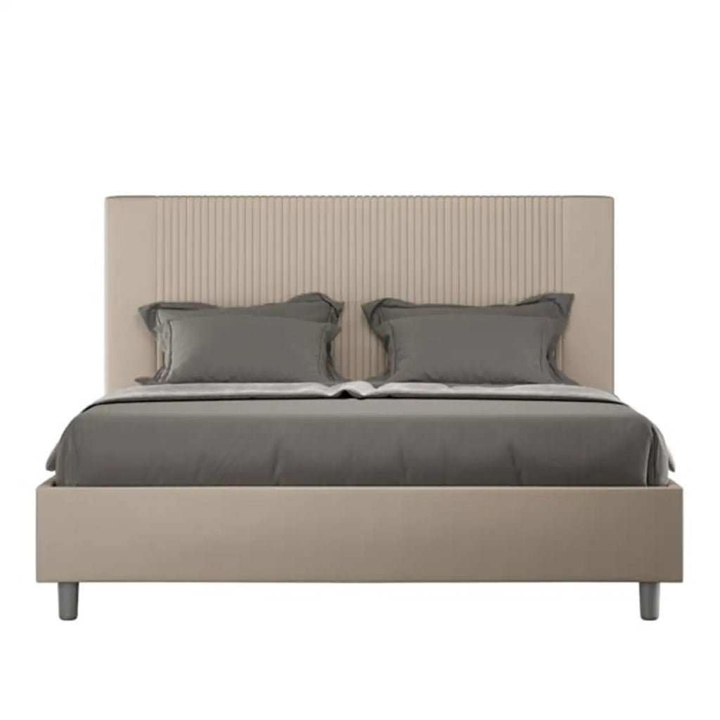 Letto matrimoniale con rete imbottito 160x200 similpelle tortora Goya