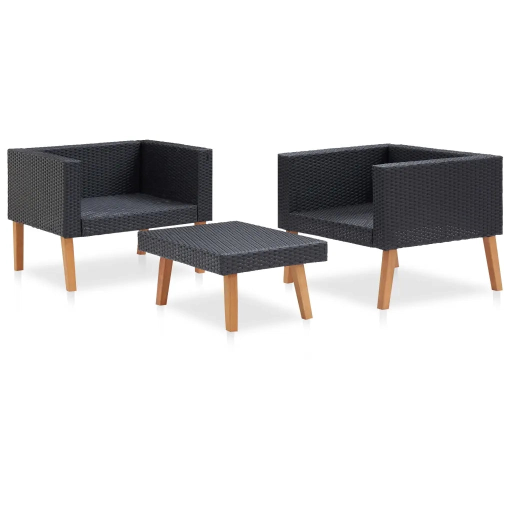Set Divani da Giardino 3 pz con Cuscini in Polyrattan Nero 310218