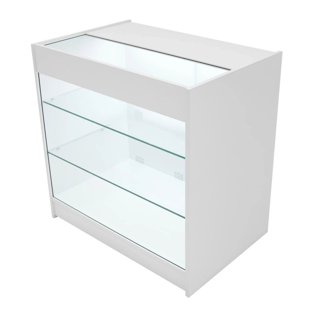 Bancone LED Bianco K900 con 3 Ripiani, Vetrina e Ante Bloccabili – 2 Chiavi