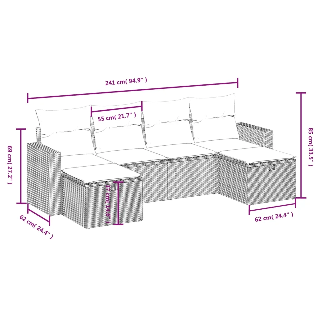 Set Divano da Giardino 6 pz con Cuscini Beige Misto Polyrattan