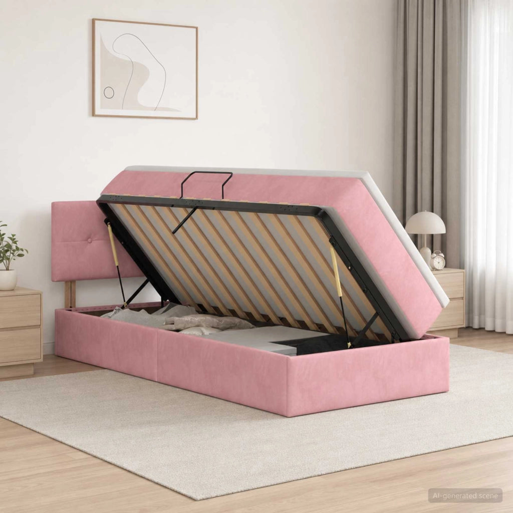Letto con Contenitore con testiera Rosa 90 x 200 cm Velluto 3458786