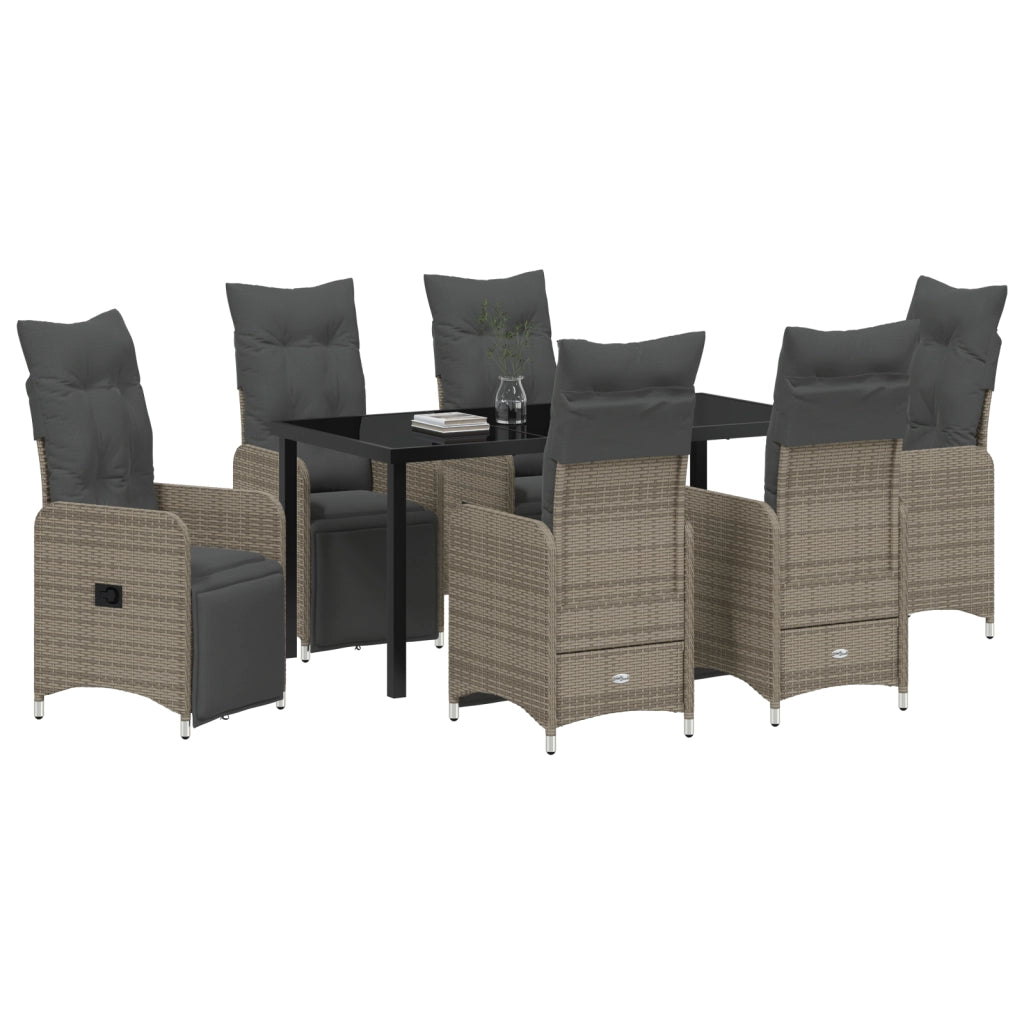 Set da Pranzo da Giardino 7 Pezzi con Cuscini Beige Polyrattan