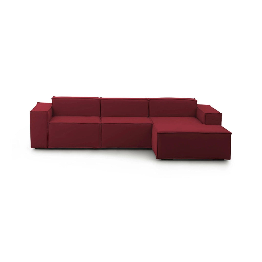 Divano fisso Ananas, Divano componibile a 3 posti con penisola destra, Made in Italy, SofÒ  moderno in tessuto, Cm 300x170h70, Rosso