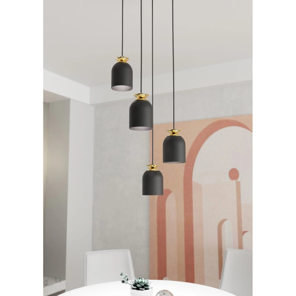 Lampada a sospensione Target in acciaio nero opaco e oro