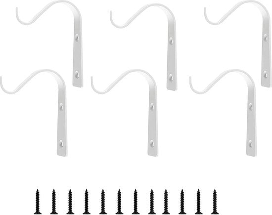 Hanger per ceste appese - 6 pezzi di supporto per parete in metallo nero - cesto per piante lampada per uccelli - esterno interno decorazione per giardino (bianco)