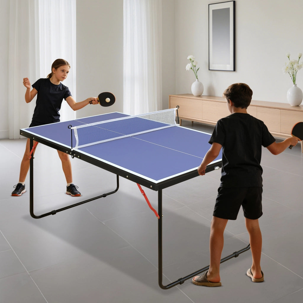 Tavolo da Ping Pong Pieghevole 137;2×76;2×66 cm con Rete; 2 Racchette e 3 Palline; Portatile Blu