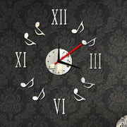 Trade Shop - Orologio Da Parete Moderno Adesivo Muro 3d Numeri Romani Note Musicali Specchio -