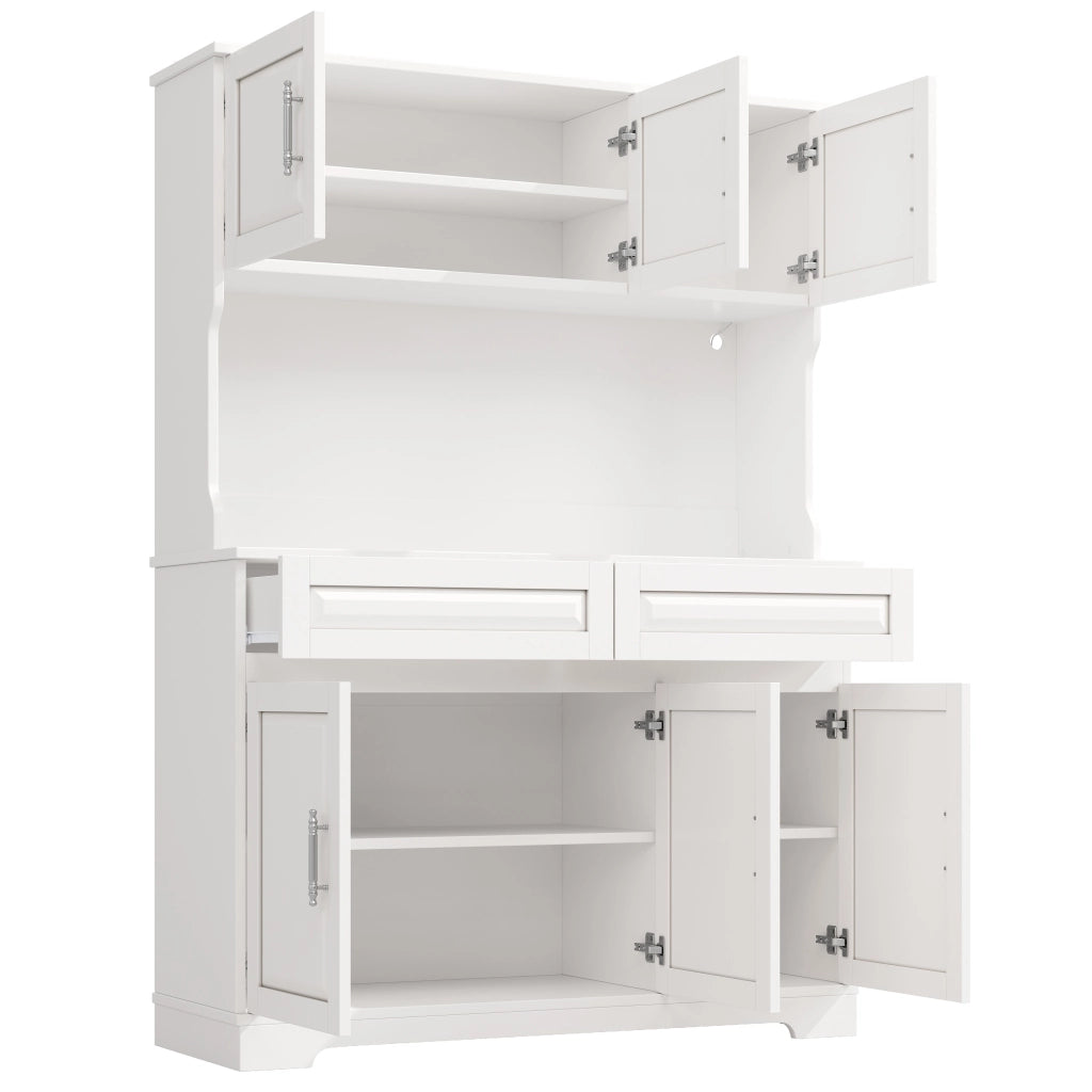 Credenza alta con LED e ripiani regolabili, piano di lavoro, per cucina e sala da pranzo, bianco, 108 × 40 × 180 cm